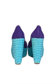 Current Boutique-Brian Atwood - Indigo Suede Espadrille Wedges Sz 10