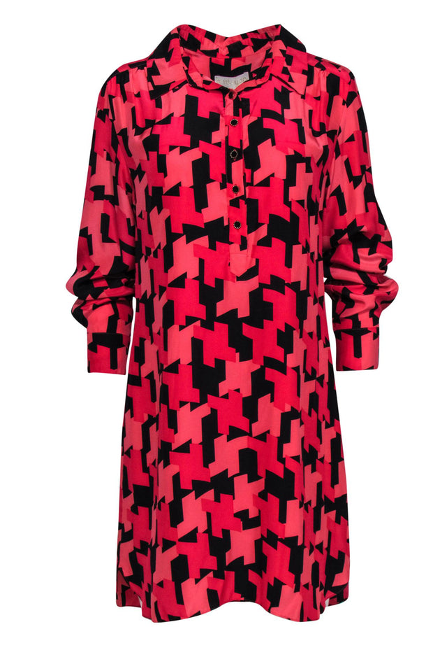pink and black shift dress MILLY Chain Link 3/4 Sleeve Pink and Black Shift Dress 2