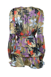 Current Boutique-Bronx & Banco - Green w/ Multi Color Tropical Print Ruffled Hem Mini Dress Sz 8