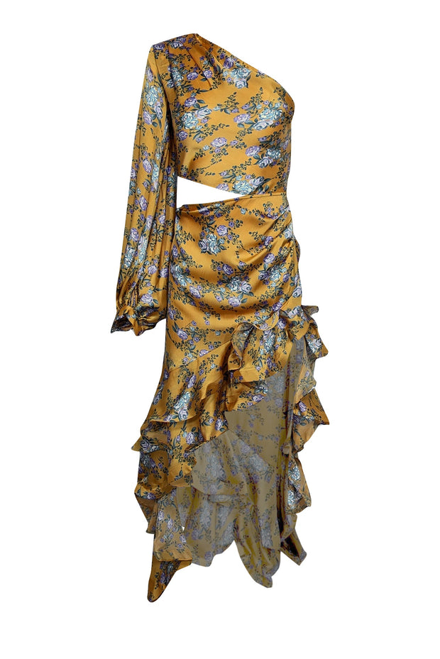 Bronx & Banco - Yellow w/ Purple & Blue Floral Print One Shoulder Form Bronx & Banco - Yellow w/ Purple & Blue Floral Print One Shoulder Form