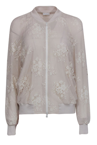 Current Boutique-Brunello Cucinelli - Beige Lace Bomber Jacket Sz 10