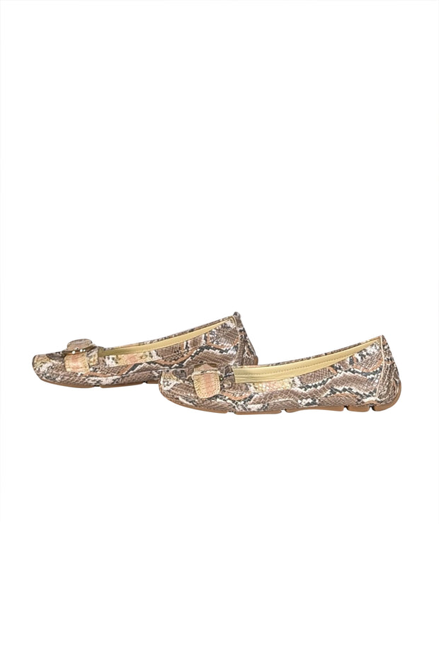 Brunomagli - Beige Snakeskin Embossed Leather Flats Sz 9 - Current Boutique
