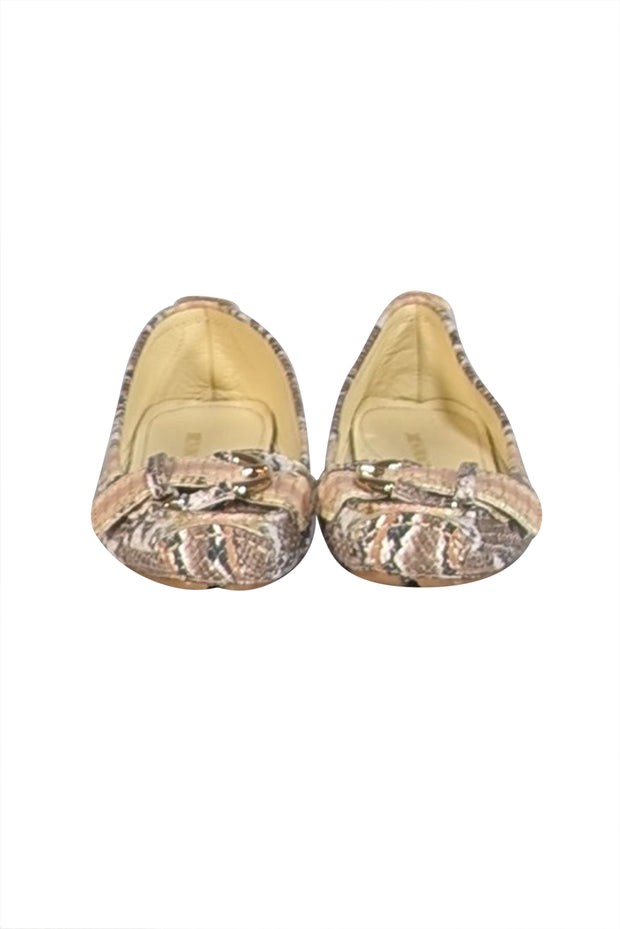Brunomagli - Beige Snakeskin Embossed Leather Flats Sz 9 - Current Boutique