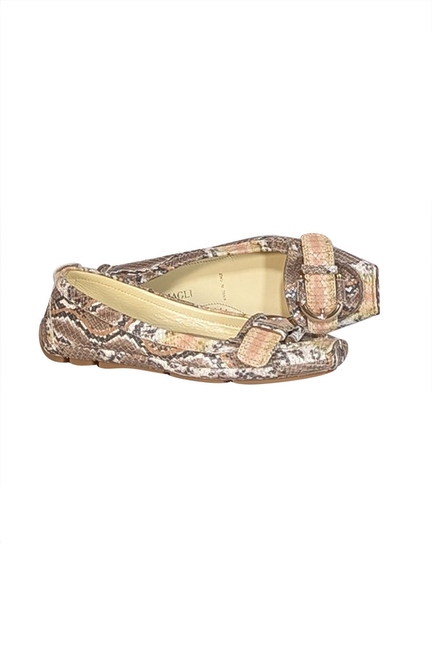 Brunomagli - Beige Snakeskin Embossed Leather Flats Sz 9 - Current Boutique