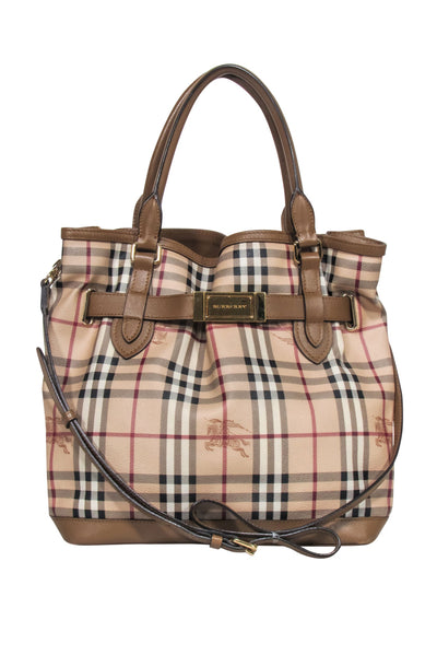 Current Boutique-Burberry - Beige Signature Plaid Large Bucket Bag