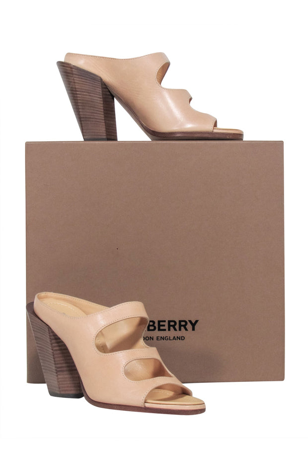 Current Boutique-Burberry - Beige Leather Open Toe "Kiersten" Mule Heels Sz 8.5