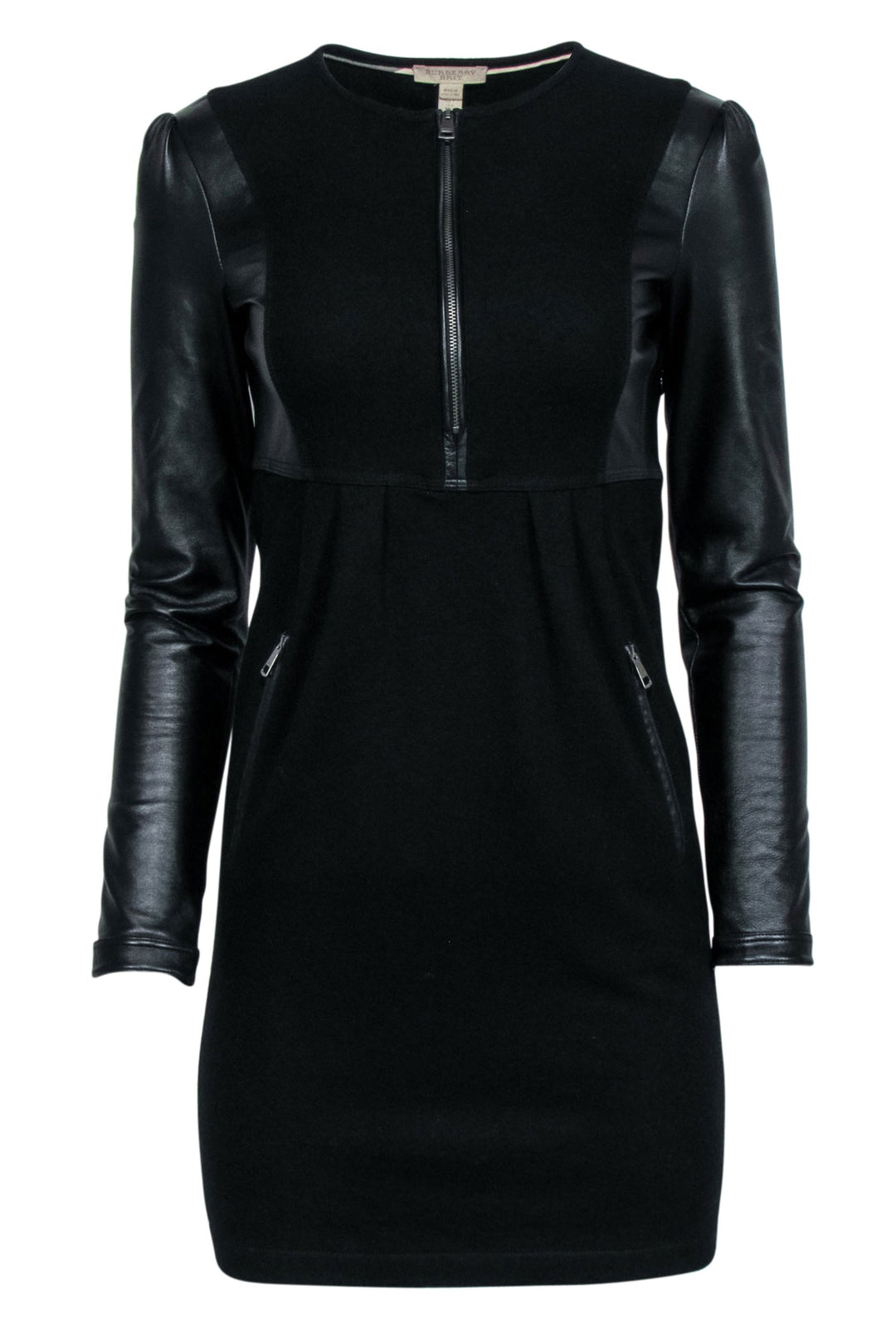 Burberry - Black Leather Long Sleeve Mini Dress Sz 2 Burberry - Black Leather Long Sleeve Mini Dress Sz 2