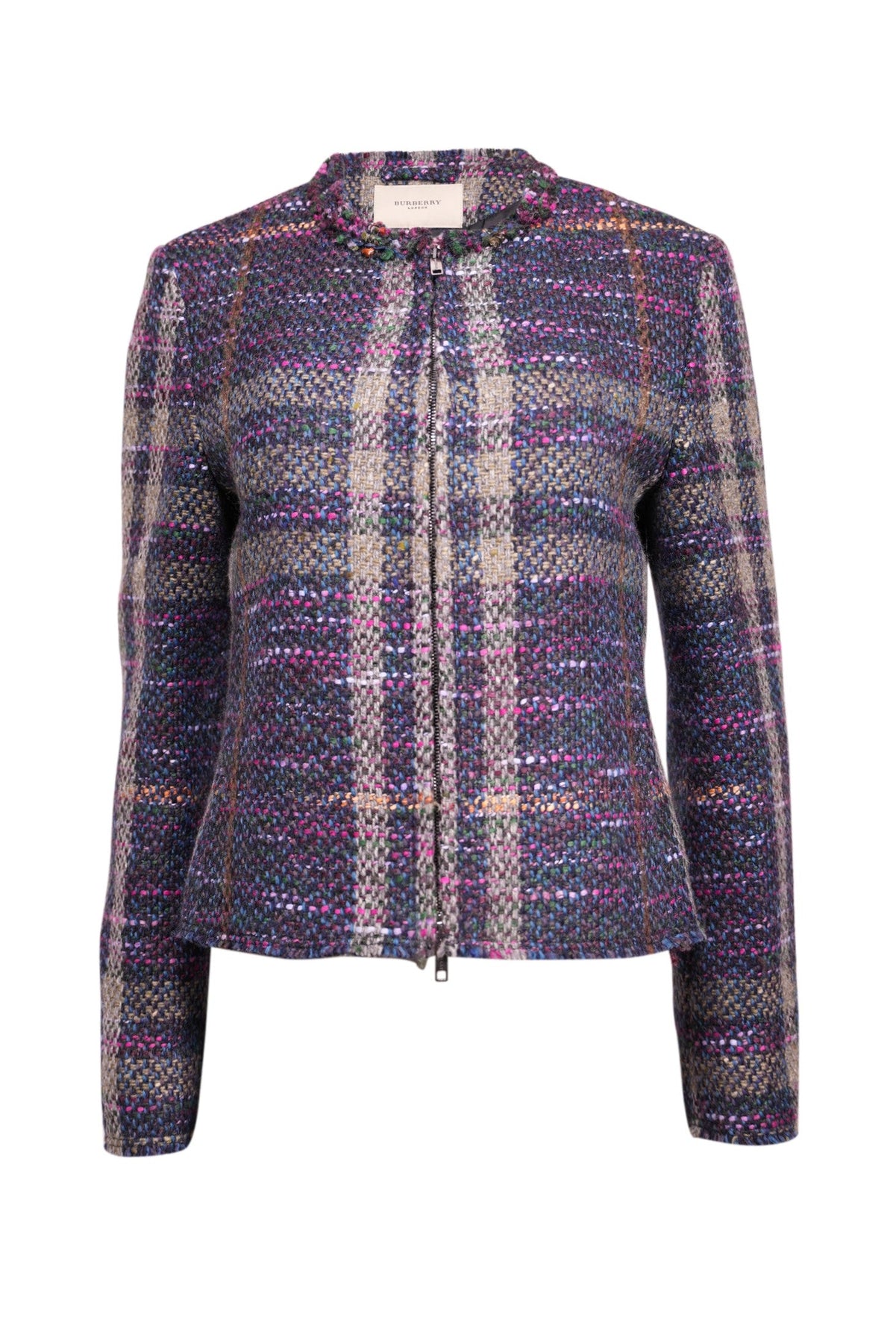 Current Boutique-Burberry - Black, Pink, Teal, & Orange Multi Color Tweed Jacket Sz 10