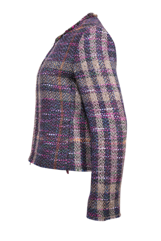 Current Boutique-Burberry - Black, Pink, Teal, & Orange Multi Color Tweed Jacket Sz 10