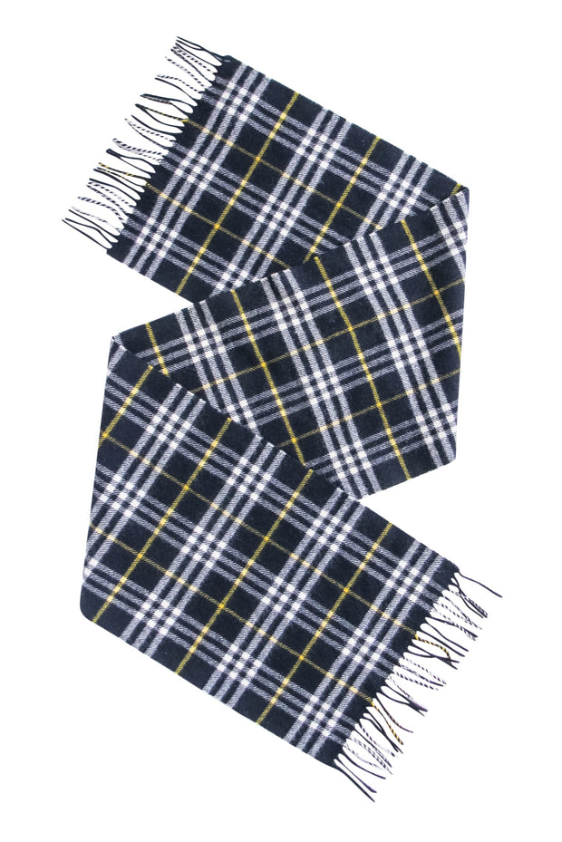Current Boutique-Burberry - Navy, White, & Yellow Plaid Lambswool Scarf
