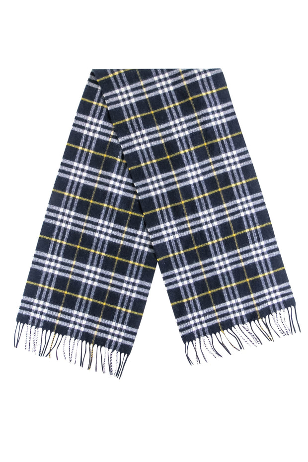 Current Boutique-Burberry - Navy, White, & Yellow Plaid Lambswool Scarf