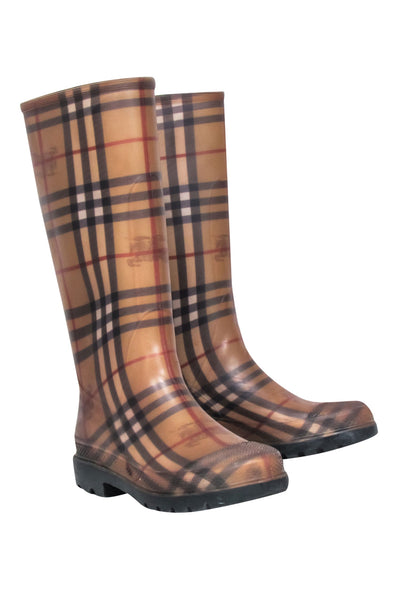 Current Boutique-Burberry - Beige Signature Plaid Rubber Rainboots Sz 6
