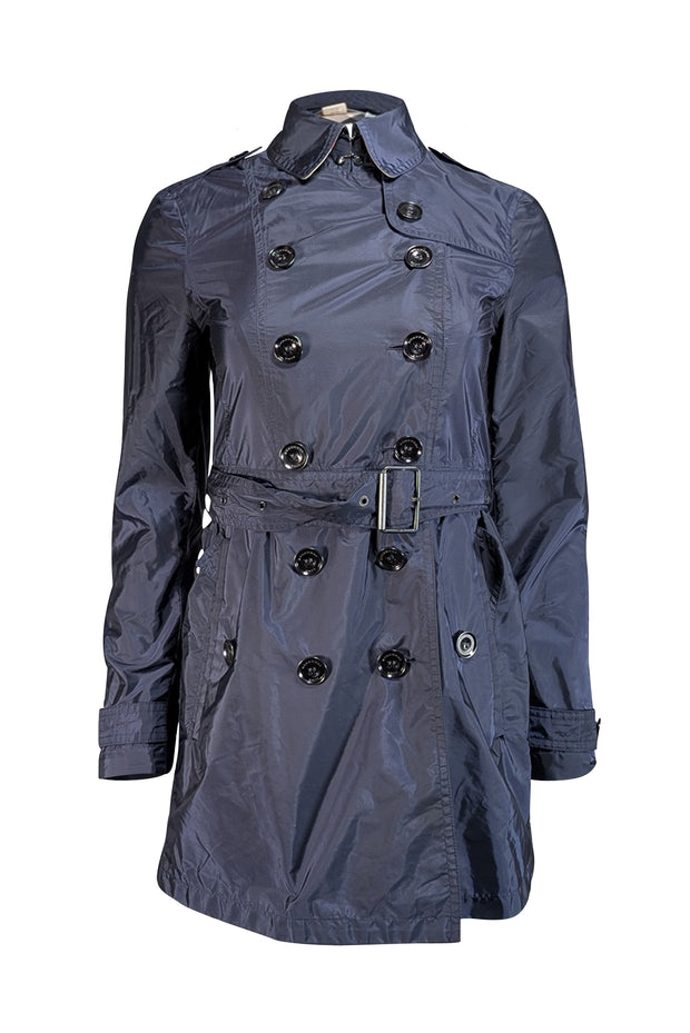 Burberry - Navy Blue Short Trench Coat Sz 2 - Current Boutique