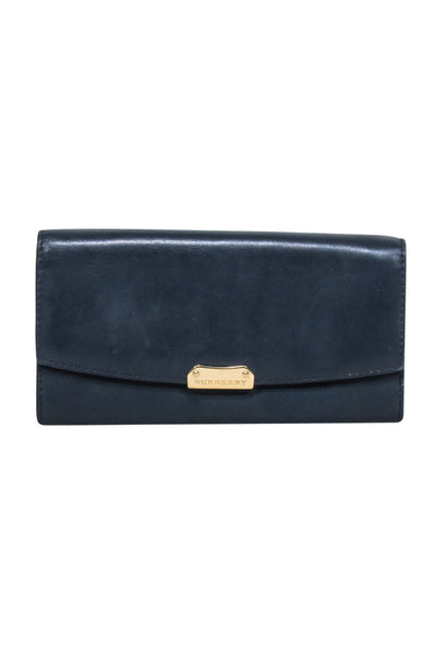 Current Boutique-Burberry - Navy Leather Long Wallet