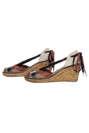 Current Boutique-Burberry - Tan Signature Plaid Strappy Wedges Sz 10