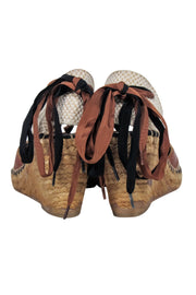 Current Boutique-Burberry - Tan Signature Plaid Strappy Wedges Sz 10