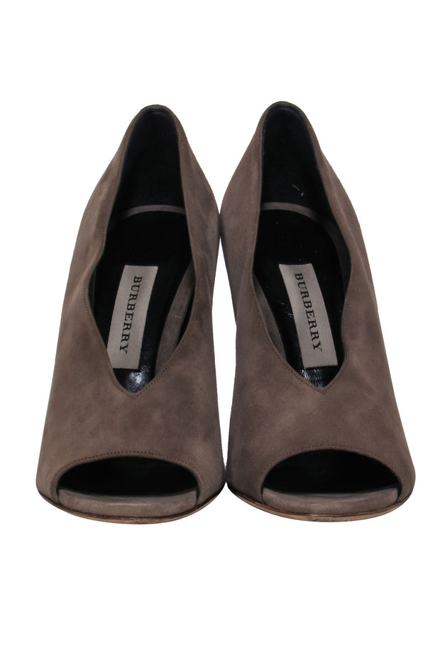 Current Boutique-Burberry - Taupe Suede Slip-On Wedges w/ Marbled Heel Sz 10