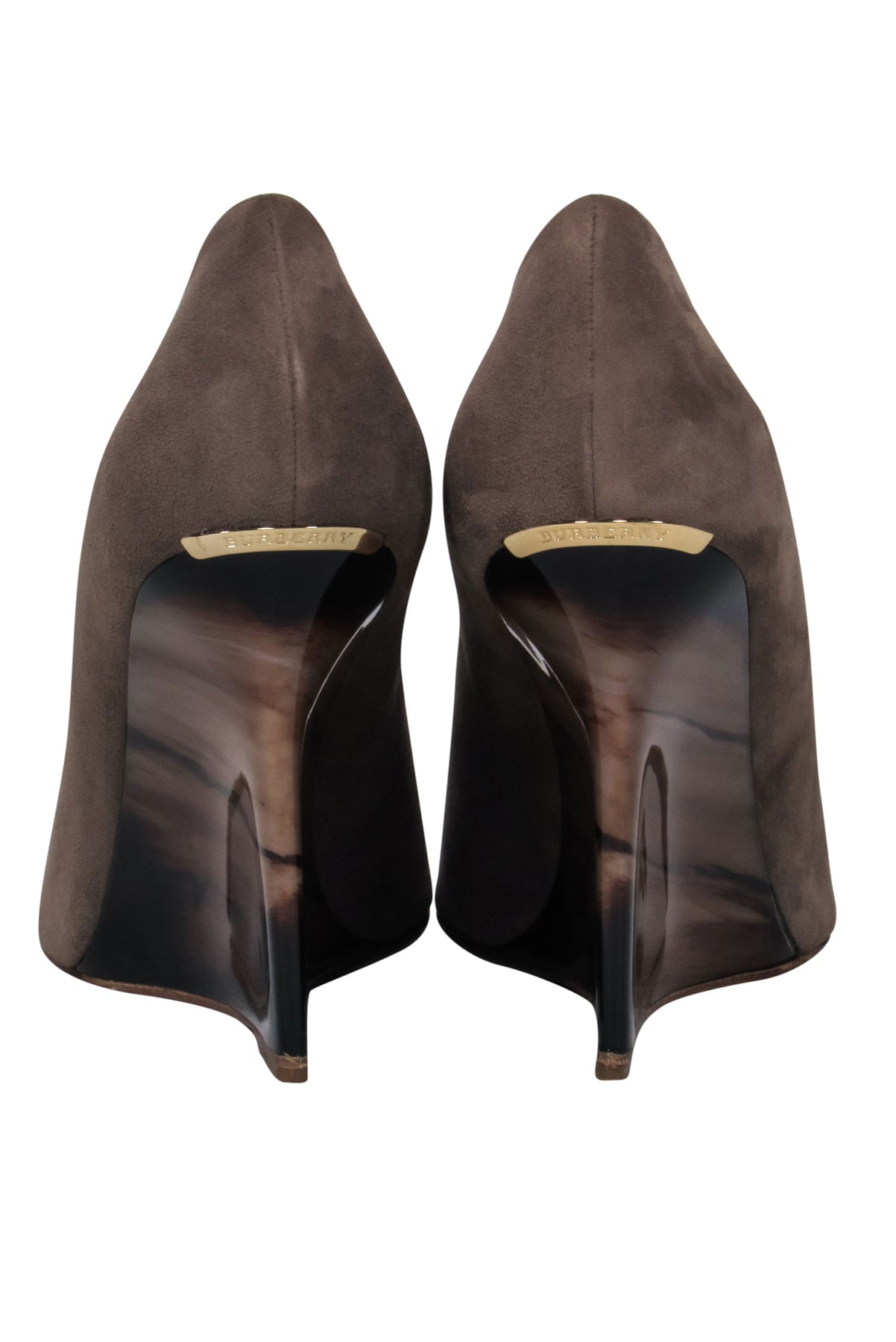 Current Boutique-Burberry - Taupe Suede Slip-On Wedges w/ Marbled Heel Sz 10