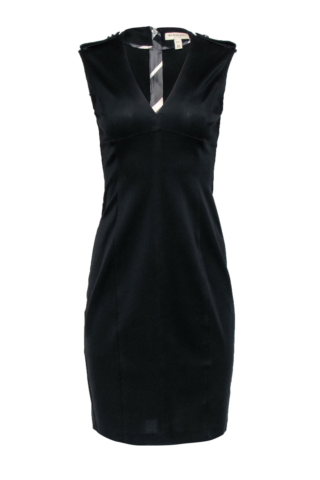 Burberry - Black Sleeveless Sheath Dress w/ Epaulette Shoulder Sz 8 Burberry - Black Sleeveless Sheath Dress w/ Epaulette Shoulder Sz 8