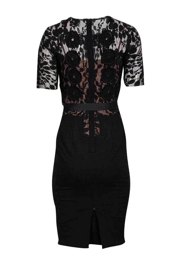 Beguile by Byron Lars - Black Lace Short Sleeve Sheath Dress Sz S