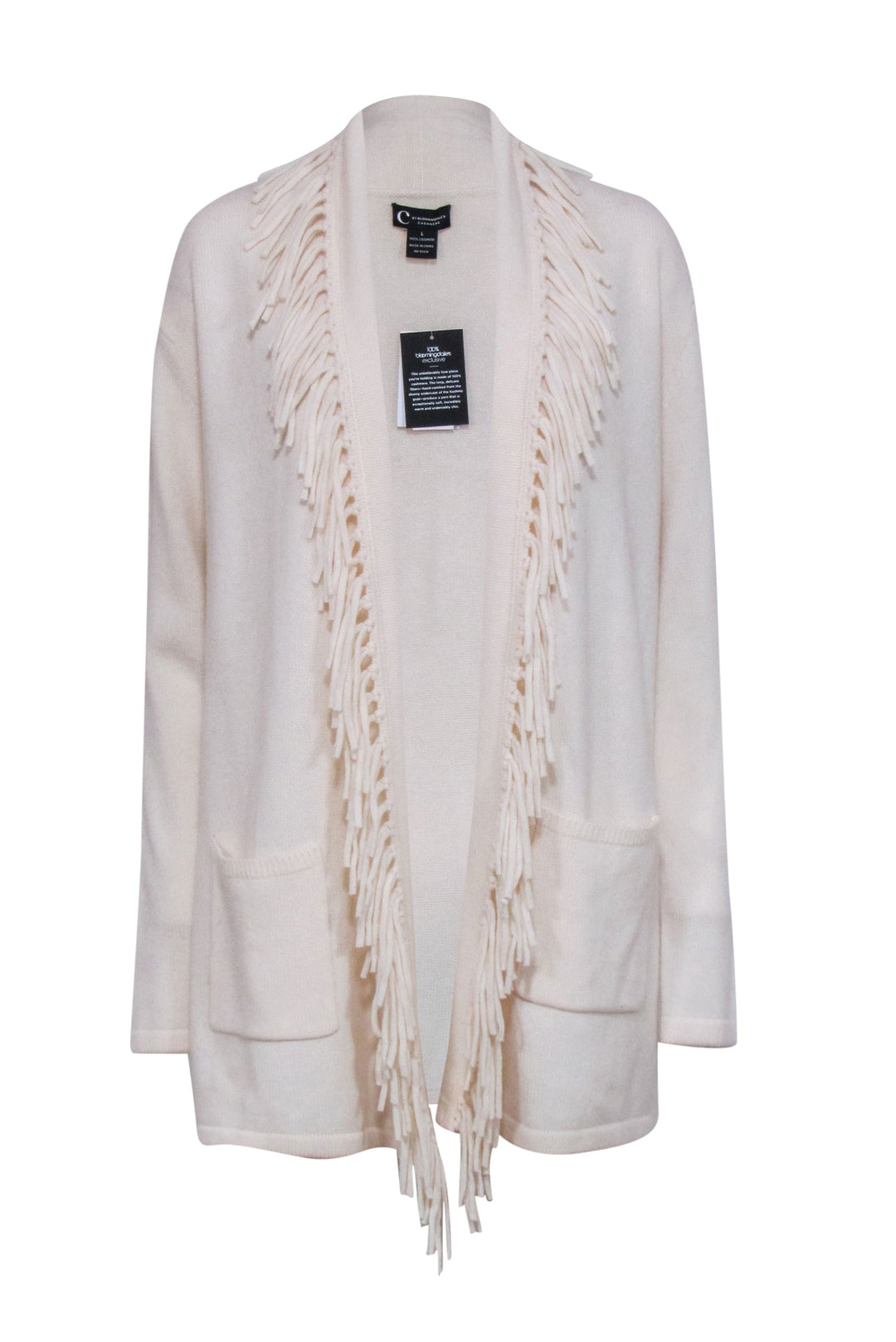 C By Bloomingdale's Cashmere Cream Cashmere Fringe Trim Cardigan