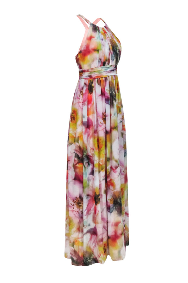 Cache - Pink & Multi Color Floral Print Maxi Formal Dress Sz 4 Cache - Pink & Multi Color Floral Print Maxi Formal Dress Sz 4