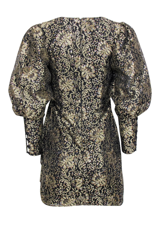 Current Boutique-Camila Coelho - Black w/ Gold Lace Cocktail Dress Sz XS