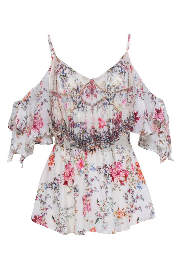 Current Boutique-Camilla - White Silk Beaded Double Layer Camisole Top Sz S