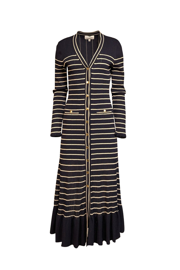 Cara Cara - Navy & Cream Striped Knit Midi Dress Sz M Cara Cara - Navy & Cream Striped Knit Midi Dress Sz M