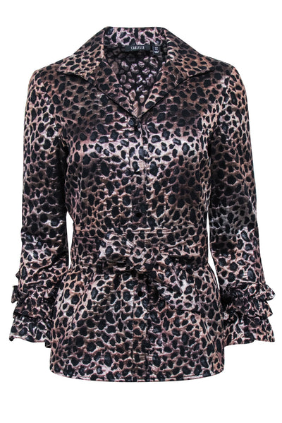 Current Boutique-Carlisle - Metallic Bronze Leopard Print Shirt w/ Waist Tie Sz 4