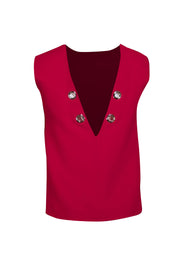 Carolina Herrera - Red Sleeveless Silver Grommet Back Top Sz 4 - Current Boutique
