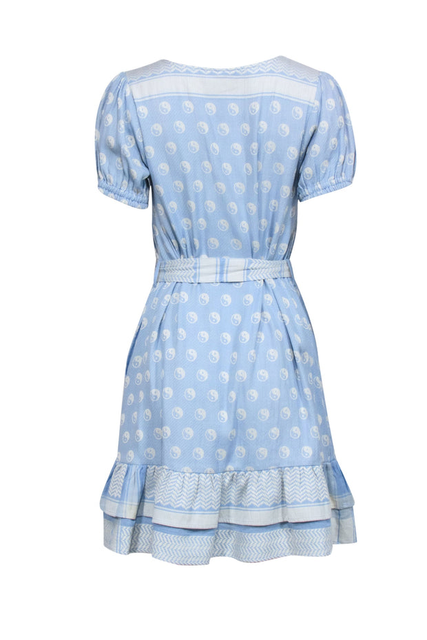 Cecilie Copenhagen - Light Blue & Ivory Yin & Yang Belted Mini Dress Sz S Cecilie Copenhagen - Light Blue & Ivory Yin & Yang Belted Mini Dress Sz S