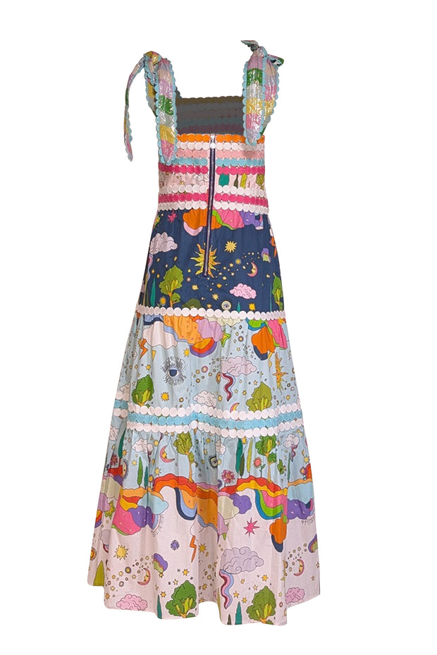 Current Boutique-Celia B - Blue & Multicolor Abstract Print Dress w/ Embroidered Trim Sz XL