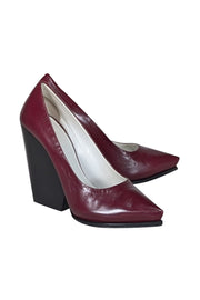 Current Boutique-Celine - Maroon Leather Chunky Heel Pumps Sz 10