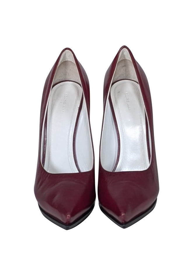 Current Boutique-Celine - Maroon Leather Chunky Heel Pumps Sz 10