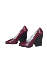 Current Boutique-Celine - Maroon Leather Chunky Heel Pumps Sz 10