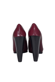 Current Boutique-Celine - Maroon Leather Chunky Heel Pumps Sz 10
