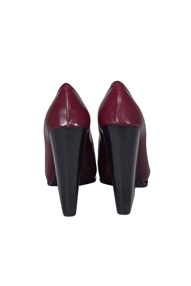 Current Boutique-Celine - Maroon Leather Chunky Heel Pumps Sz 10