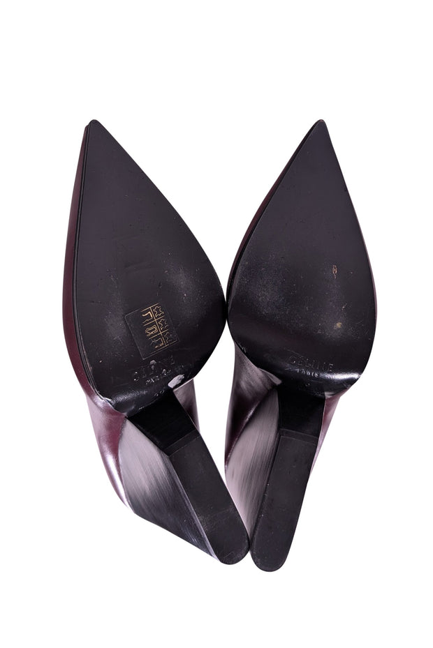 Current Boutique-Celine - Maroon Leather Chunky Heel Pumps Sz 10