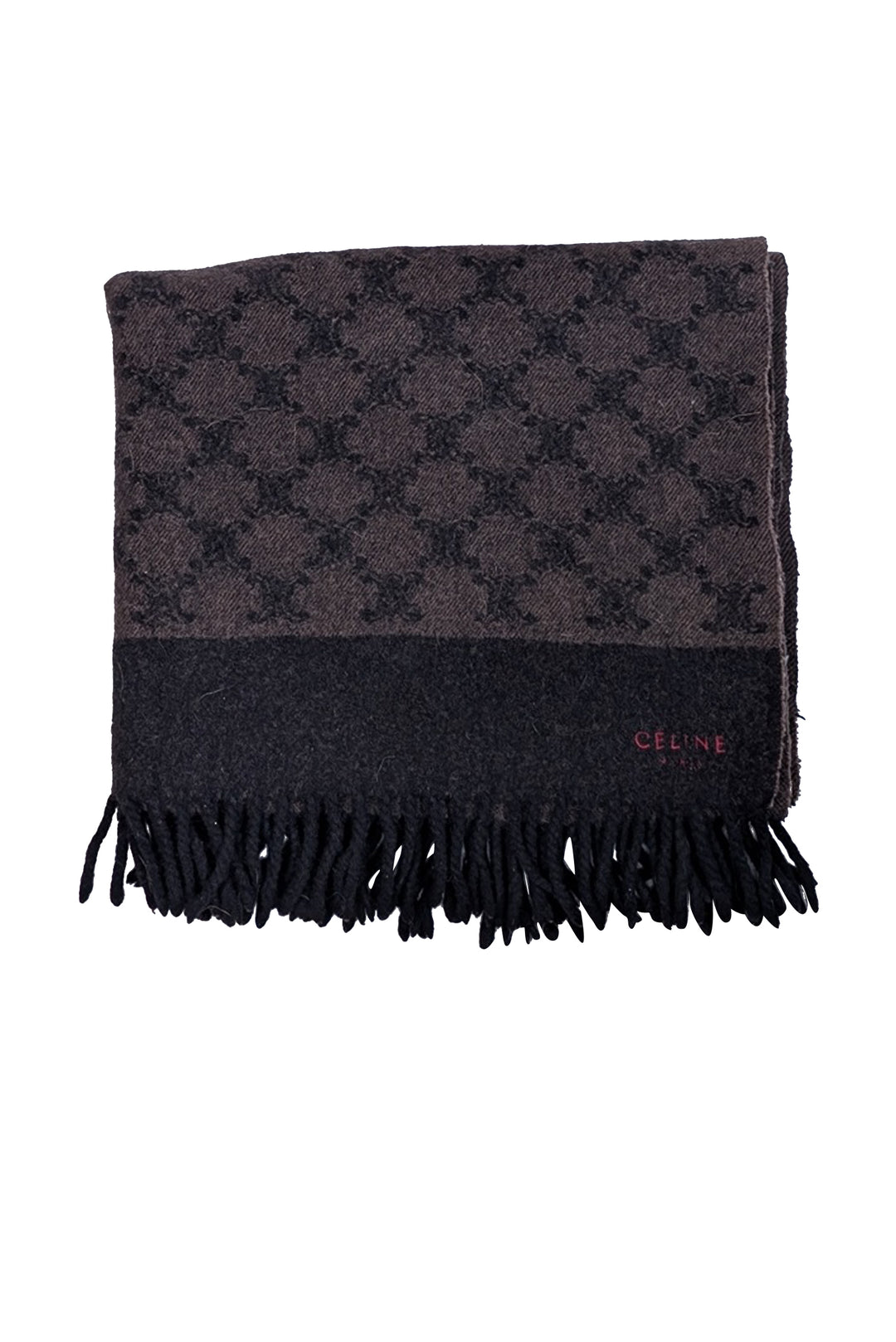 Celine - Black & Brown Logo Print Wool Scarf | Current Boutique