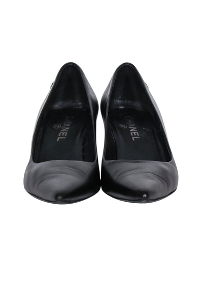 Current Boutique-Chanel - Black Leather Pointed Basic Pumps Sz 8.5