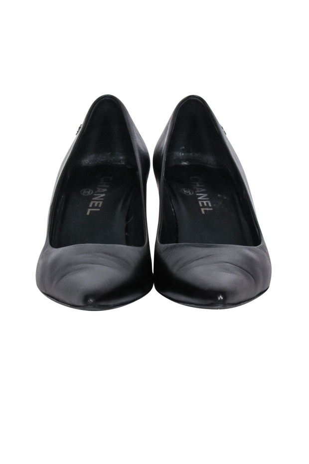 Current Boutique-Chanel - Black Leather Pointed Basic Pumps Sz 8.5
