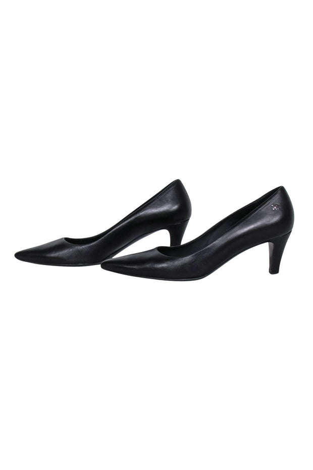 Current Boutique-Chanel - Black Leather Pointed Basic Pumps Sz 8.5