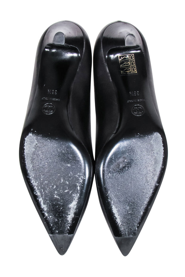 Current Boutique-Chanel - Black Leather Pointed Basic Pumps Sz 8.5