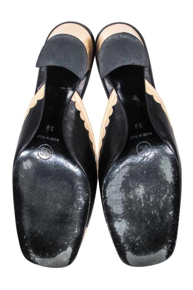 Current Boutique-Chanel - Beige & Black Leather Mule Pumps Sz 8