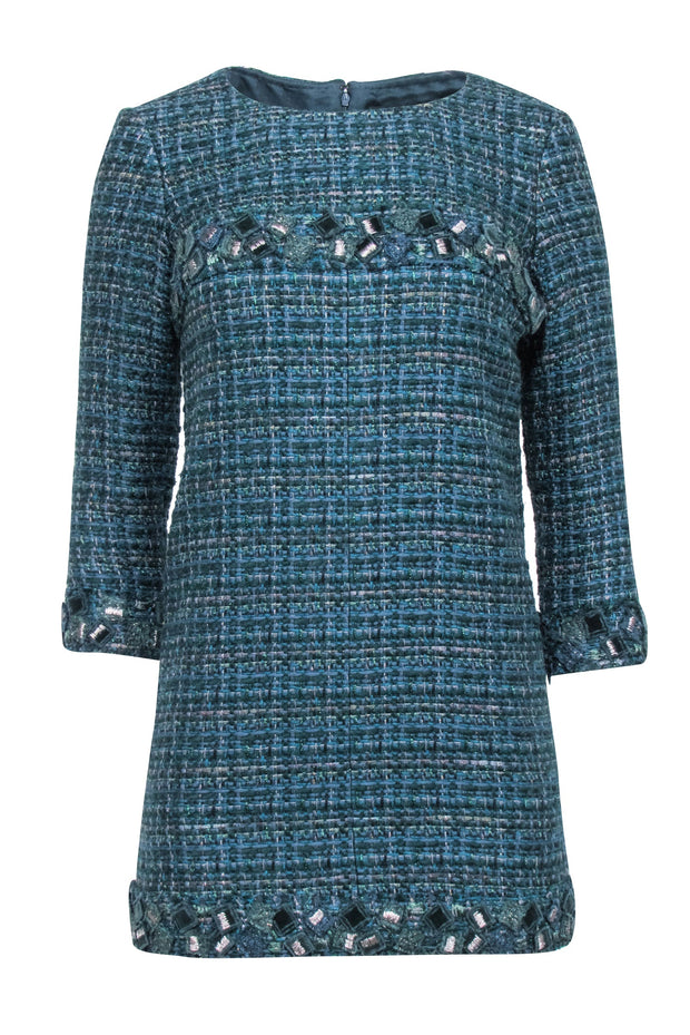 Chanel - Green Tweed Long Sleeve Shift Dress Sz 4 Chanel - Green Tweed Long Sleeve Shift Dress Sz 4