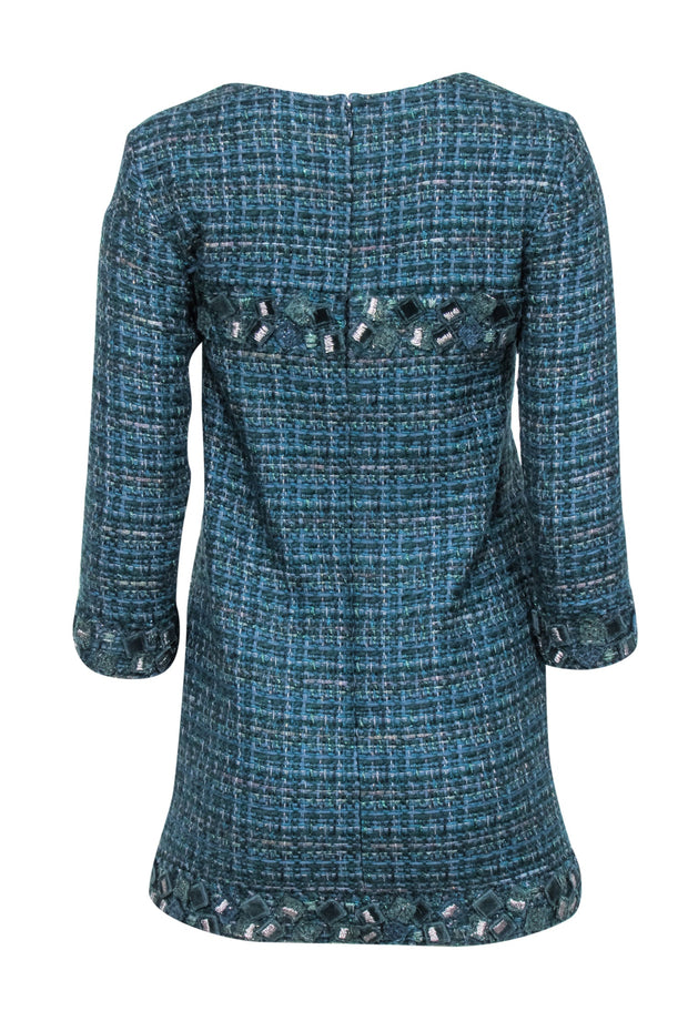 Chanel - Green Tweed Long Sleeve Shift Dress Sz 4 Chanel - Green Tweed Long Sleeve Shift Dress Sz 4