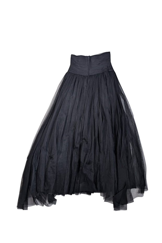 Chanel - Black Tulle Ruched Waist Maxi Skirt Sz 6 - Current Boutique