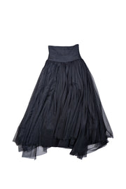Chanel - Black Tulle Ruched Waist Maxi Skirt Sz 6 - Current Boutique