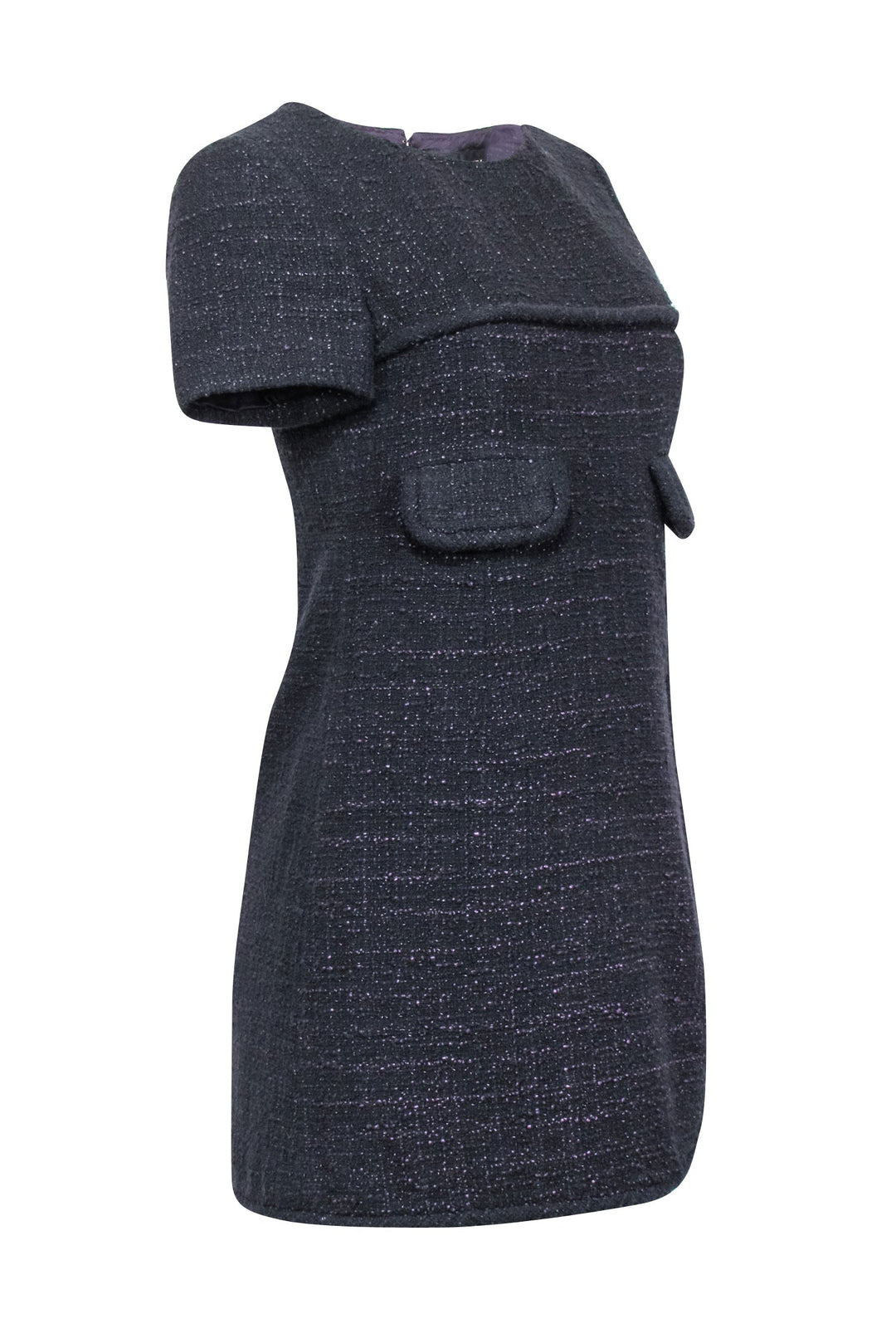 Chanel - Black & Metallic Purple Tweed Short Sleeve Dress Sz 4